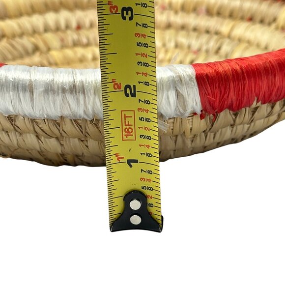 Handwoven Straw Coil Basket Bowl Red White Accents Exuma 9 Inch - Picture 4 of 6